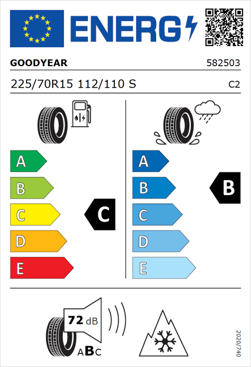 Tyre Label for Goodyear EfficientGrip Cargo 2 225/70R15 112/110S