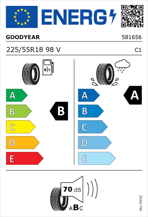 Tyre Label for Goodyear EfficientGrip 2 SUV 225/55R18 98V