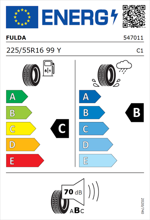 Tyre Label for Fulda EcoControl HP2 225/55R16 99Y