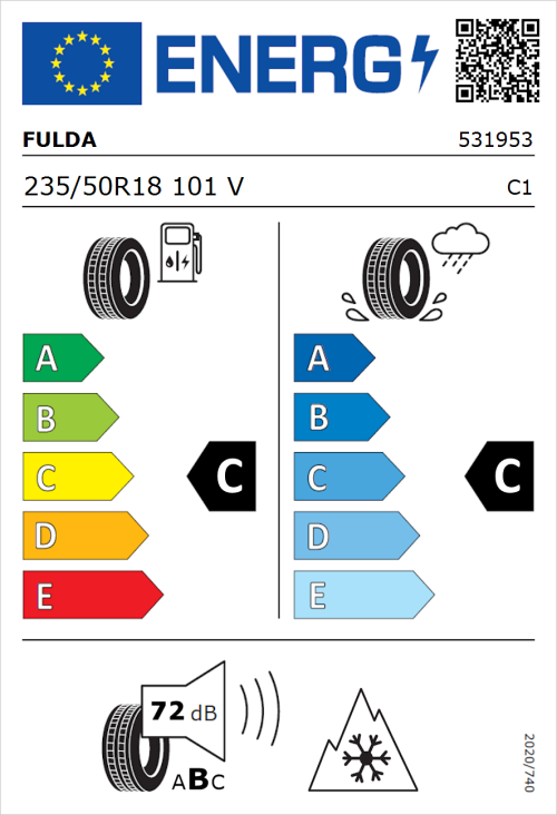 Tyre Label for Fulda Kristall Control HP2 235/50R18 101V