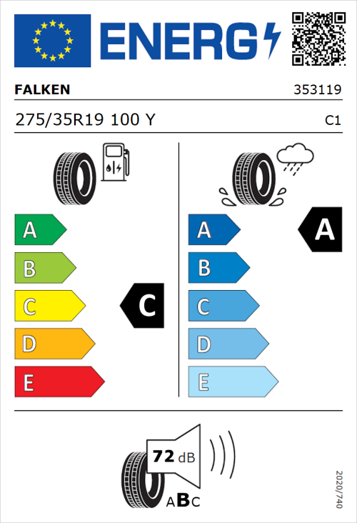Tyre Label for Falken Azenis FK520 275/35R19 100Y