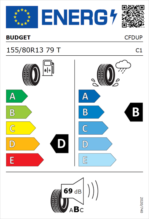Tyre Label for Budget Budget 155/80R13 79T