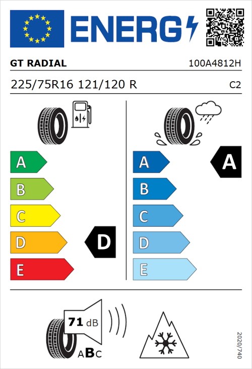 Tyre Label for GT Radial Maxmiler Allseason2 225/75R16 121/120R