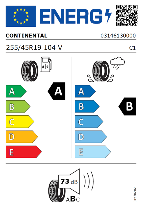 Tyre Label for Continental SportContact 7 255/45R19 104V