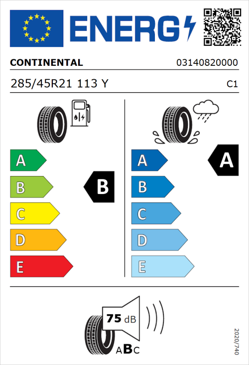 Tyre Label for Continental SportContact 6 285/45R21 113Y