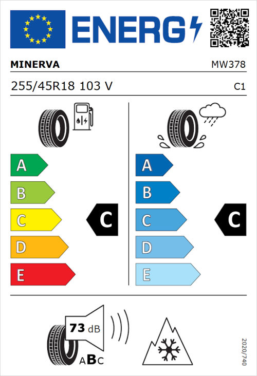 Tyre Label for Minerva Frostrack HP 255/45R18 103V