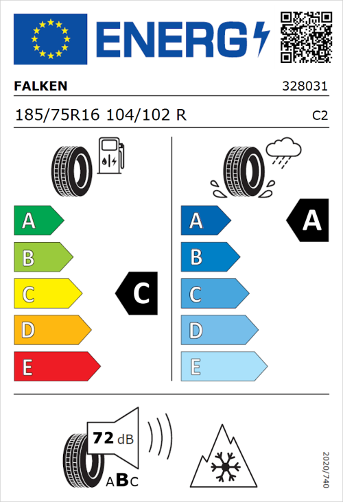 Tyre Label for Falken Linam VAN01 185/75R16 104/102R