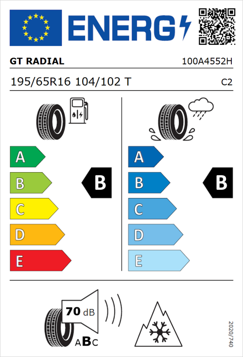 Tyre Label for GT Radial Maxmiler Pro 195/65R16 104/102T