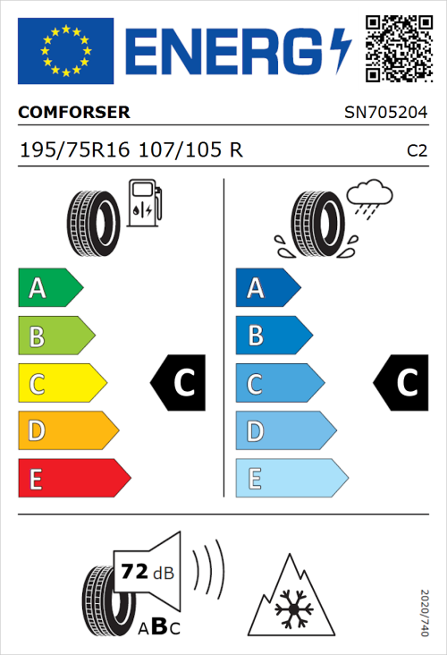 Tyre Label for Comforser CF300 195/75R16 107/105R